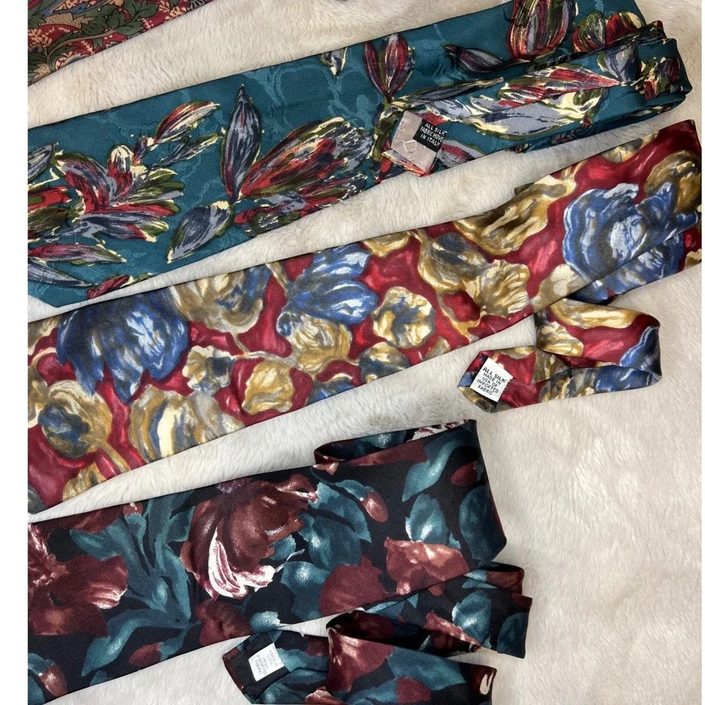 Vintage Mens Silk Necktie Lot Christian Dior Bugatti Floral Geometric Multi OS